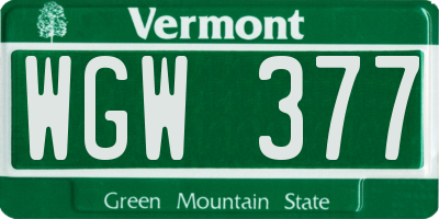 VT license plate WGW377