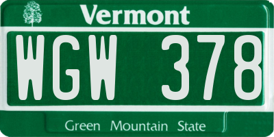 VT license plate WGW378
