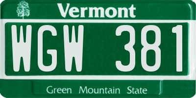 VT license plate WGW381