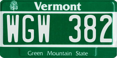VT license plate WGW382