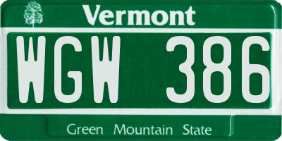 VT license plate WGW386