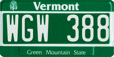 VT license plate WGW388