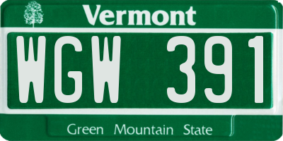 VT license plate WGW391