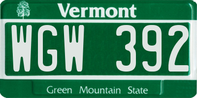 VT license plate WGW392