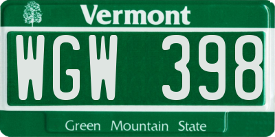 VT license plate WGW398