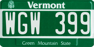 VT license plate WGW399