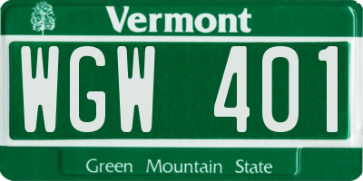 VT license plate WGW401