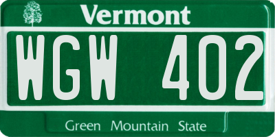VT license plate WGW402