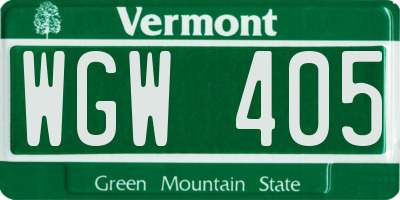 VT license plate WGW405