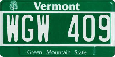 VT license plate WGW409