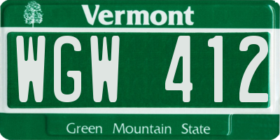 VT license plate WGW412