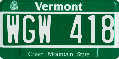 VT license plate WGW418