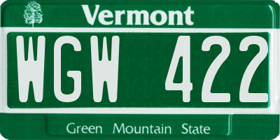 VT license plate WGW422