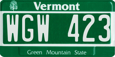 VT license plate WGW423
