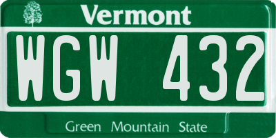 VT license plate WGW432