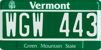 VT license plate WGW443