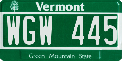 VT license plate WGW445