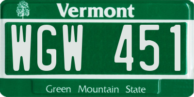 VT license plate WGW451