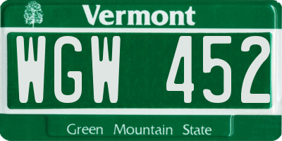 VT license plate WGW452