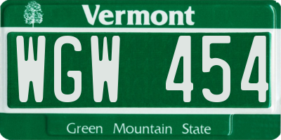 VT license plate WGW454