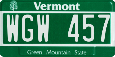 VT license plate WGW457