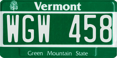 VT license plate WGW458