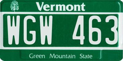 VT license plate WGW463