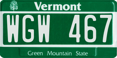 VT license plate WGW467