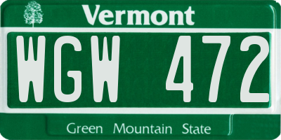 VT license plate WGW472
