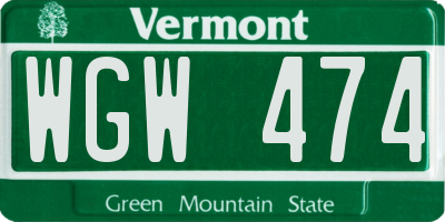 VT license plate WGW474
