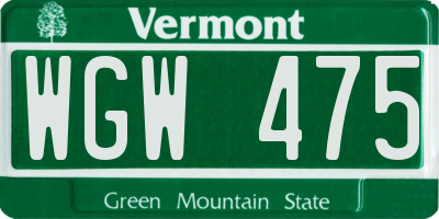 VT license plate WGW475