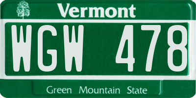 VT license plate WGW478