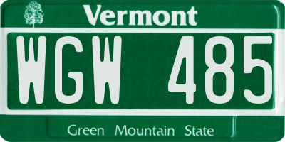 VT license plate WGW485