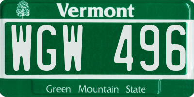 VT license plate WGW496