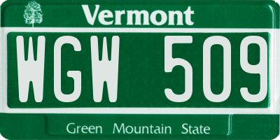 VT license plate WGW509
