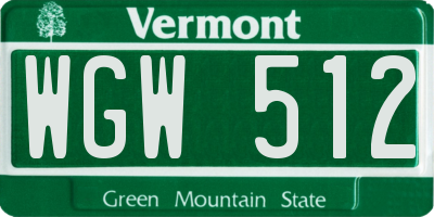 VT license plate WGW512