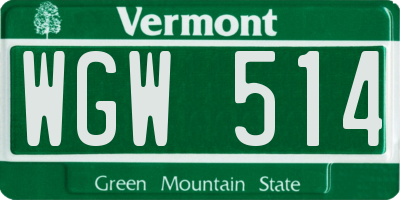 VT license plate WGW514
