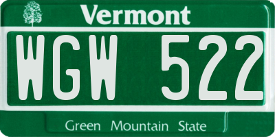 VT license plate WGW522