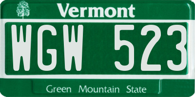VT license plate WGW523