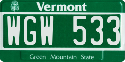 VT license plate WGW533