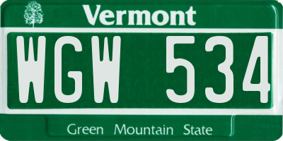 VT license plate WGW534