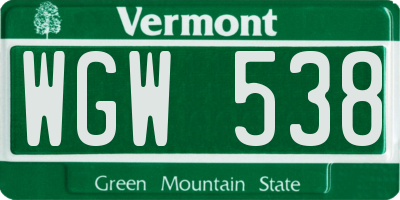 VT license plate WGW538