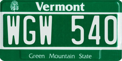 VT license plate WGW540