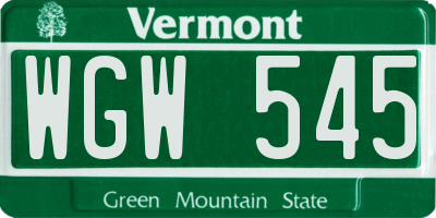 VT license plate WGW545