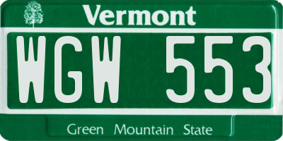 VT license plate WGW553