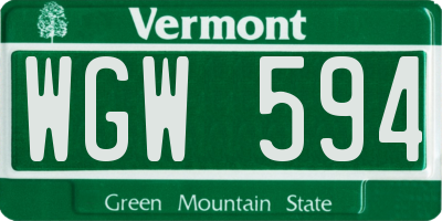 VT license plate WGW594