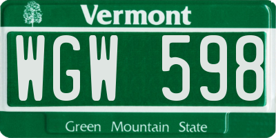 VT license plate WGW598