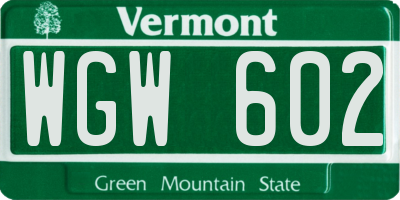 VT license plate WGW602