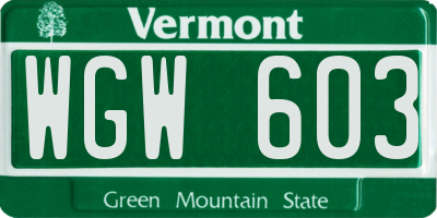 VT license plate WGW603