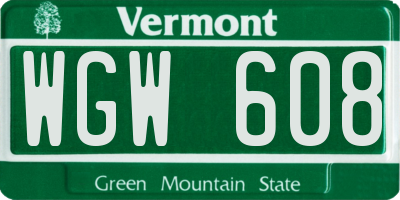 VT license plate WGW608
